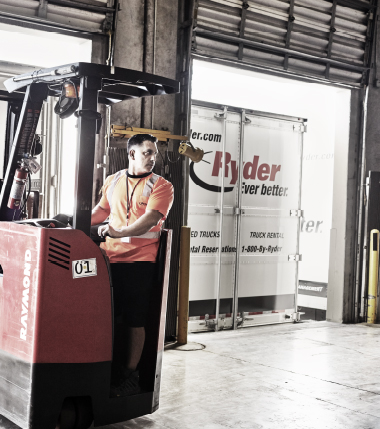 Ryder employee on lift